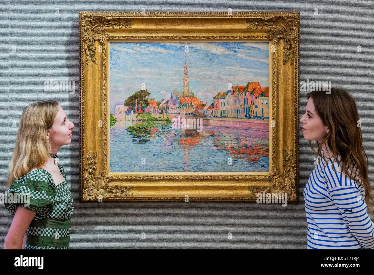 London, Großbritannien. November 2023. Théo Van Rysselberghe, Quai à Veere, EST £300.000-500.000, Teil der Cornelis Paulus van Pauwvliet Dutch Collection in Bonhams, London, New Bond Street. Guy Bell/Alamy Live News Stockfoto