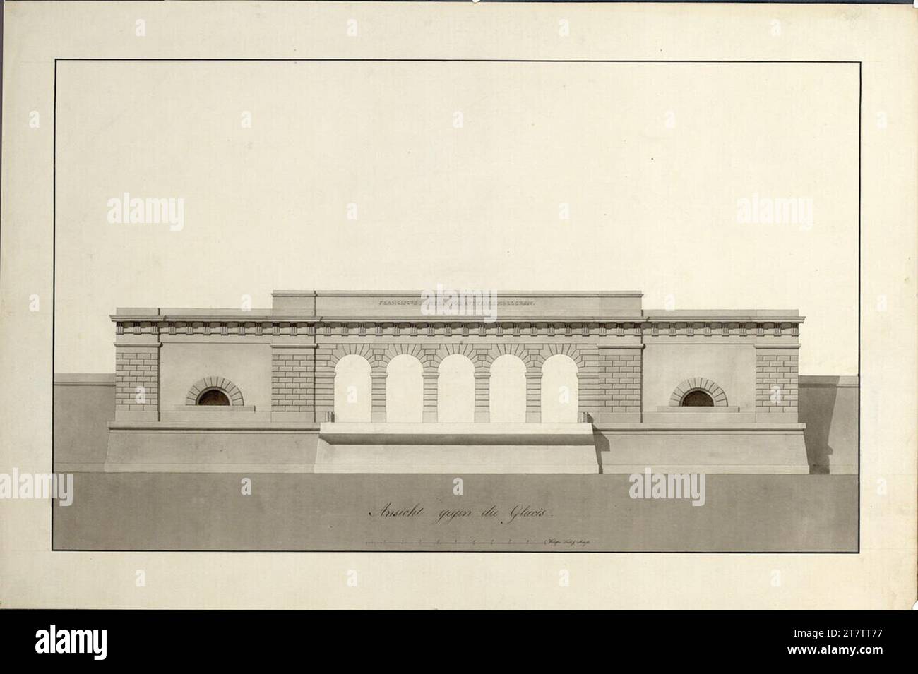 Peter von Nobile (Architekt in) Wien I, Hofburg, Äußeres Burgtor, Feldseite, links. Kreide (Präsentation); Feder in schwarz; grau -lavt um 1824 Stockfoto