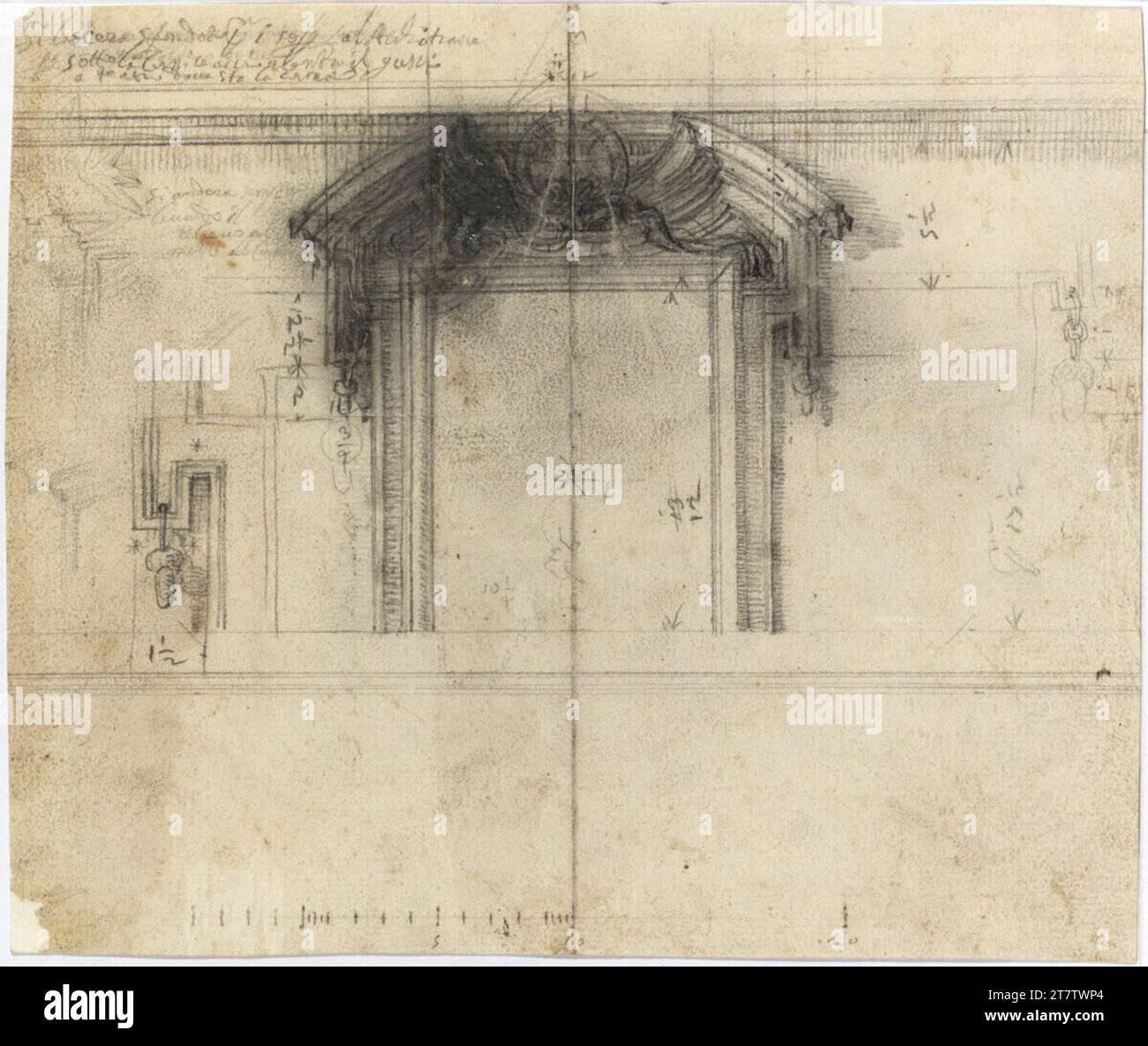 Francesco Borromini (Zeichner in) Rom, Collegio di propaganda fide, Fenster der Südfassade, mittlerer Typ. Papier, fest; grafische Zeichnung; Konstruktion, Zeichnung, Skala und Etikett in Graphit; zahlreiche Stiche 1660-1662 , 1660/1662 Stockfoto