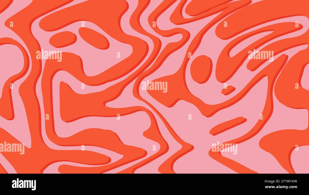 Grooviger Hippie-Hintergrund aus den 70er Jahren in Orange, Rot und Pink. Abstrakte 3D-Wellen, Wirbel-, Twirl-Muster. Vektorstruktur im trendigen Retro-Trippy Stock Vektor