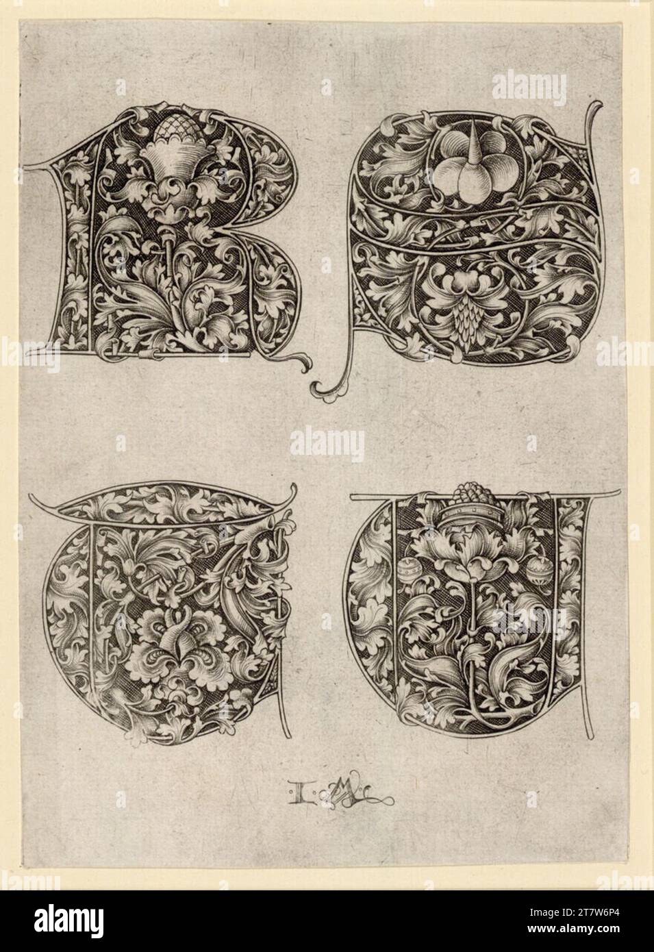Israhel van Meckenem das größere Majuskel-Alphabet: Zweites Blatt. Kupferstich letztes Drittel des 15. Centurys Stockfoto