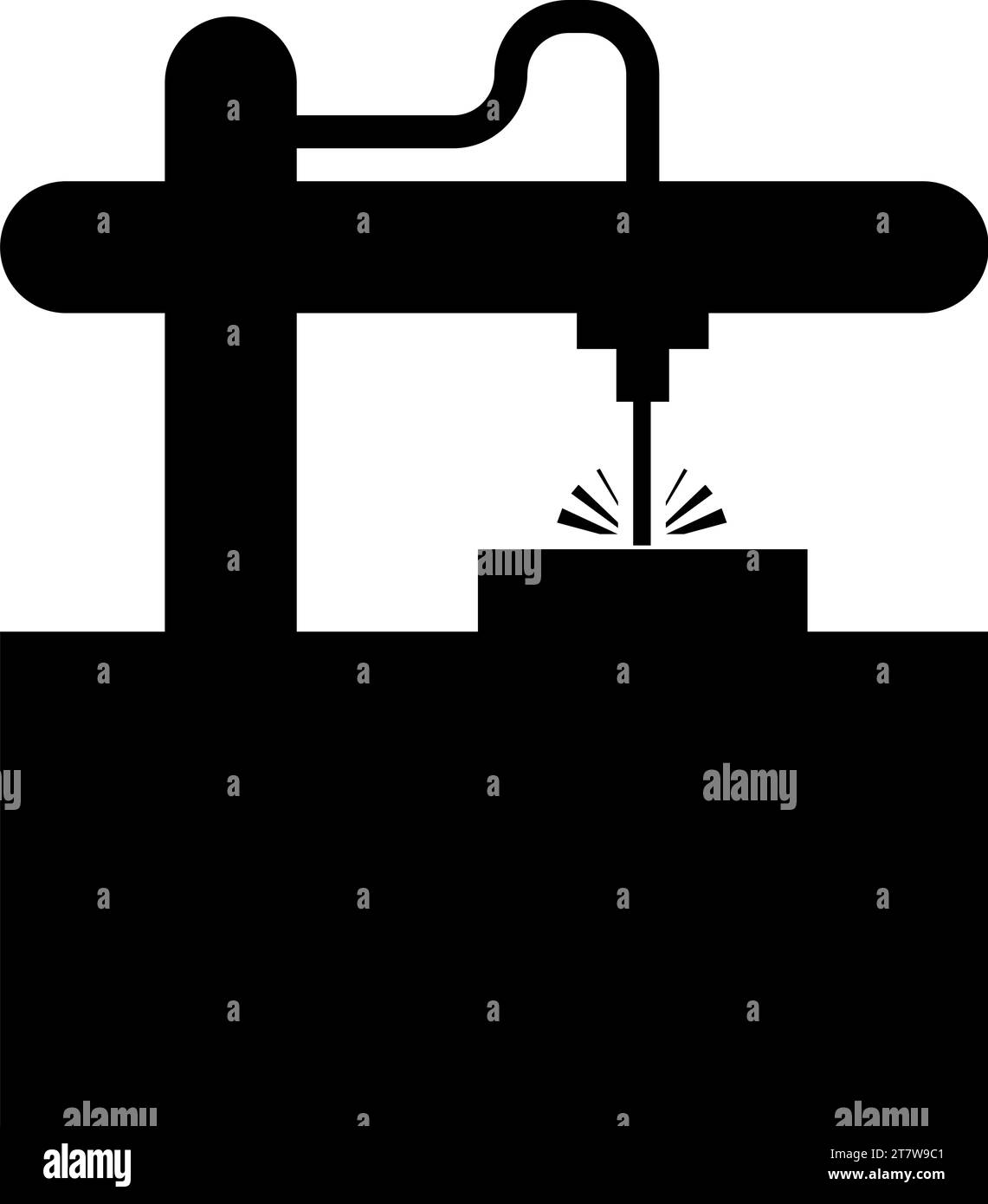 Laser-CNC-Maschine für Gravurgerät Ausrüstung zum Schneiden verwenden Strahl Symbol schwarze Farbe Vektor Illustration Bild flache Art einfach Stock Vektor