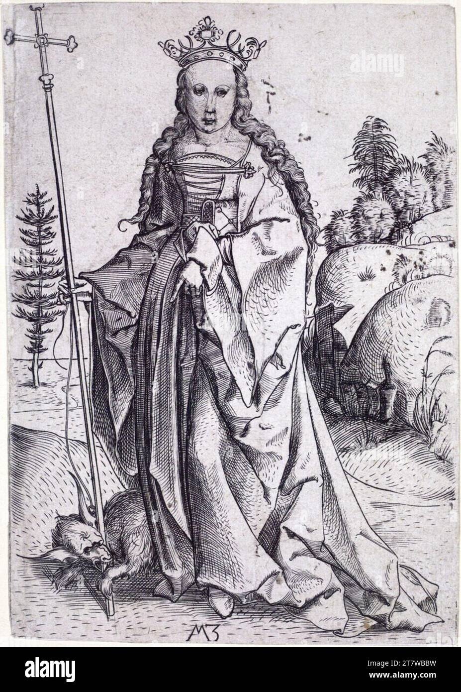 Matthäus Zasinger (Meister MZ) (Meister MZ) Heilige Margarete. Kupferstich um 1500 Stockfoto