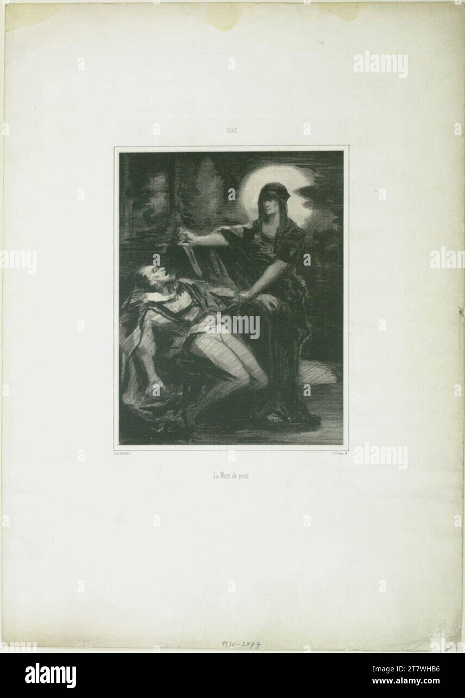 Narcisse Virgilio Diaz de la Peña Tod aus Angst. Lithografie; gerolltes china-Papier um 1860 Stockfoto