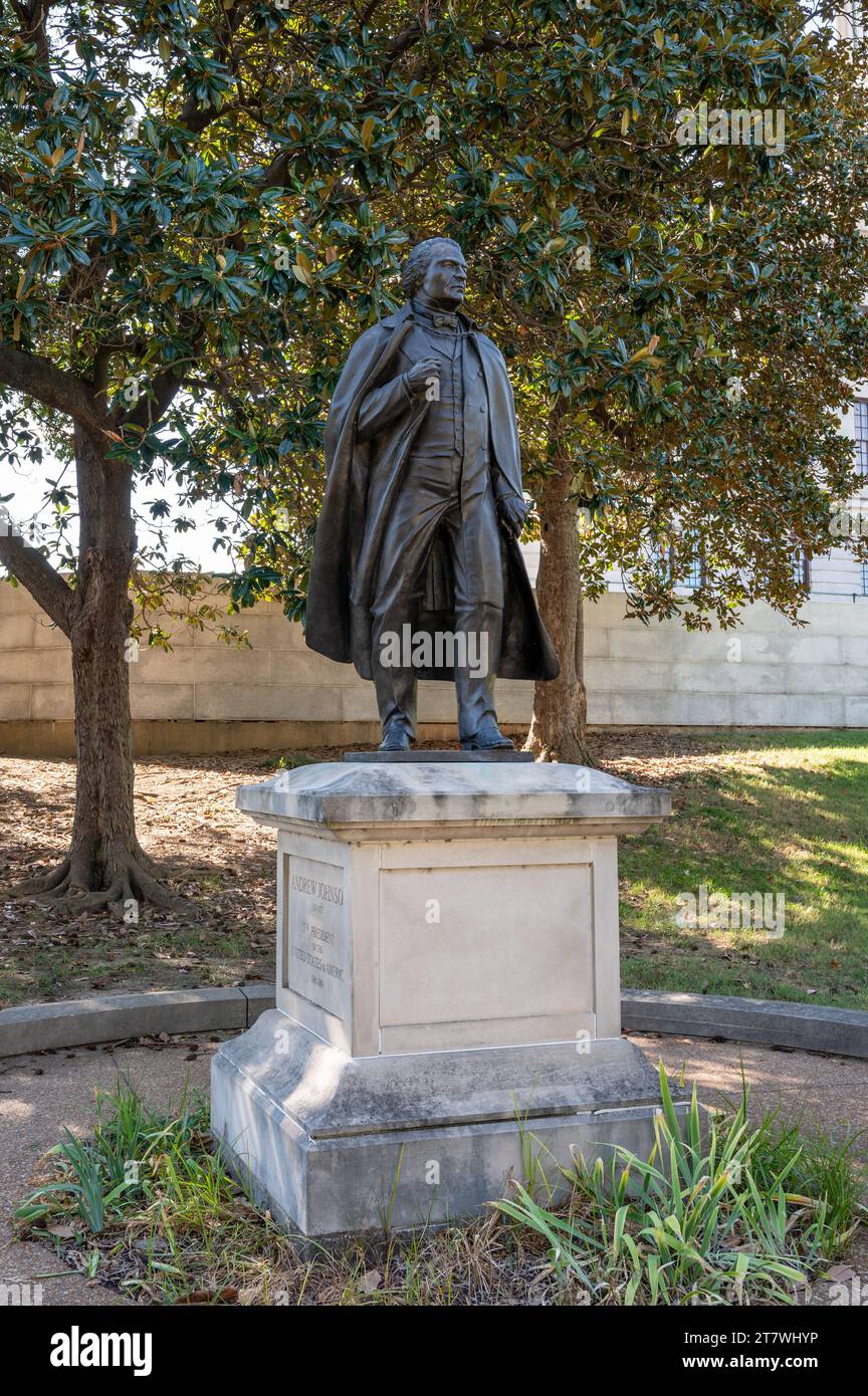 Statue von Präsident Andrew Johnson auf dem Gelände des Tennessee State Capitol in Nashville Stockfoto