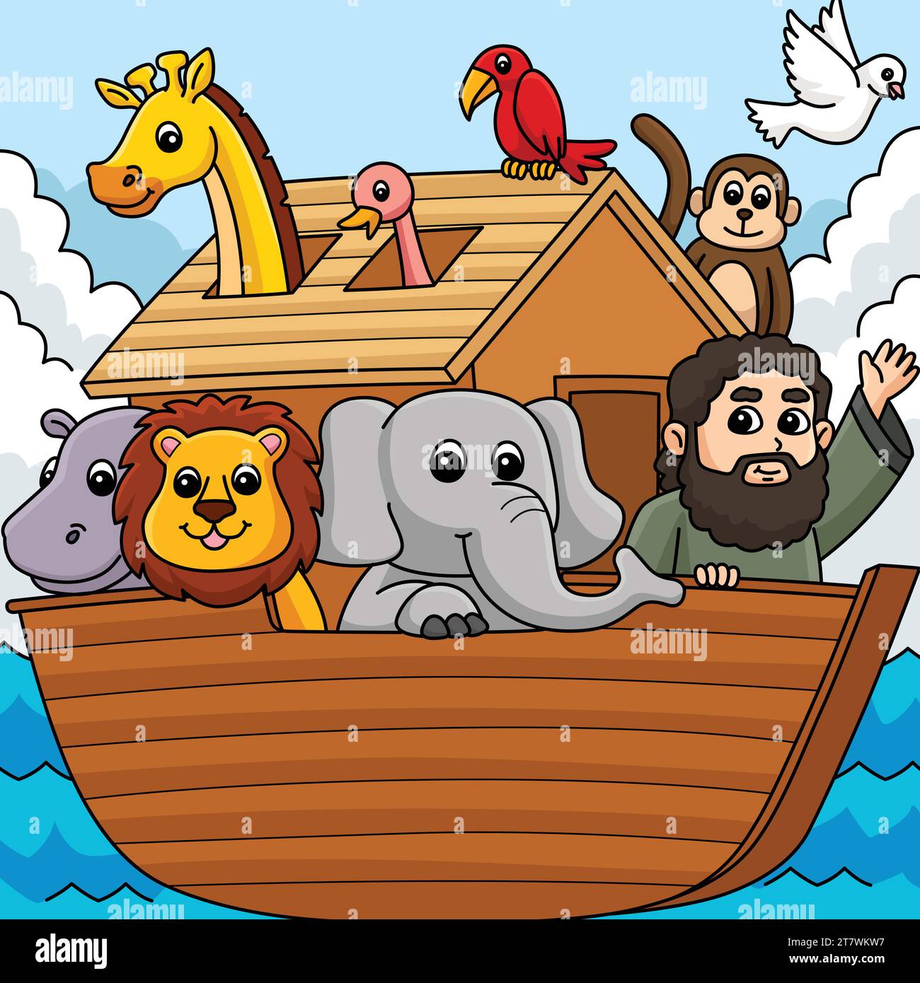 Christian Noahs Ark Farbige Cartoon Illustration Stock Vektor