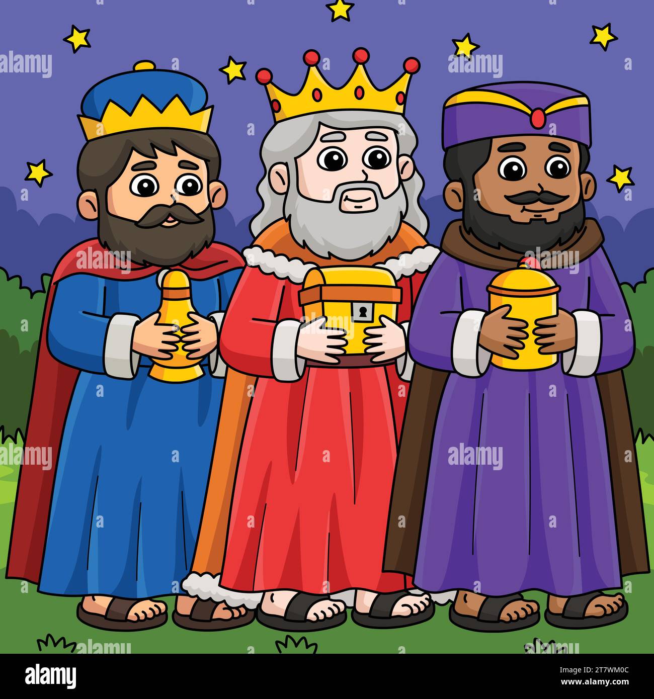 Christian Three Kings Coloured Cartoon Illustration Stock Vektor