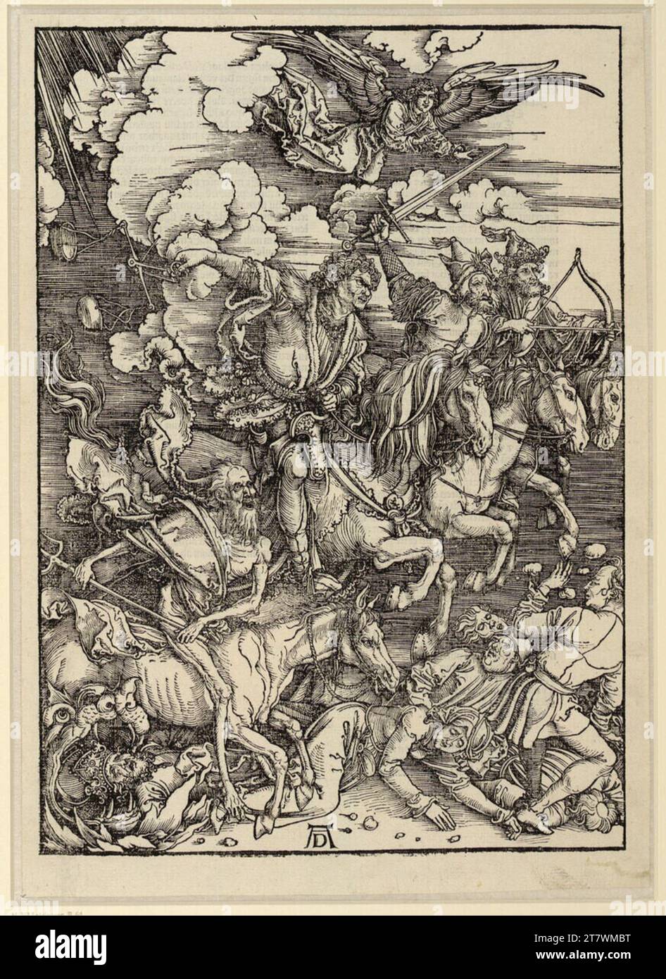 Albrecht Dürer die apokalyptischen Reiter (Apokalypse, Abbildung III). Holzschnitt um 1497/98 Stockfoto