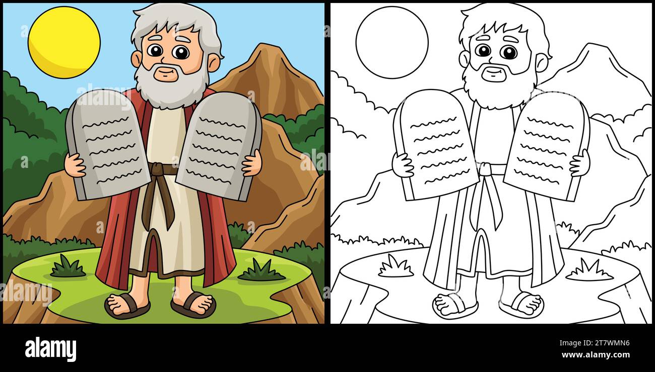 Moses mit der Illustration der zehn Gebote Stock Vektor