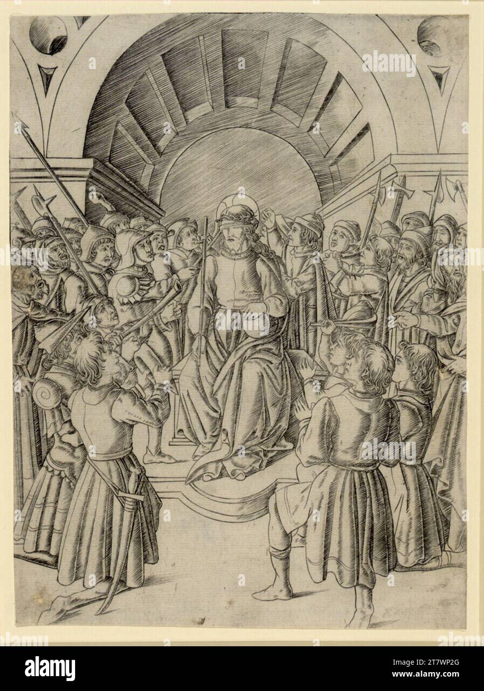 Meister des Lebens Mariae und Christi die Verhöhnung Christi. Kupferstich 1470-1490 , 1470/1490 Stockfoto
