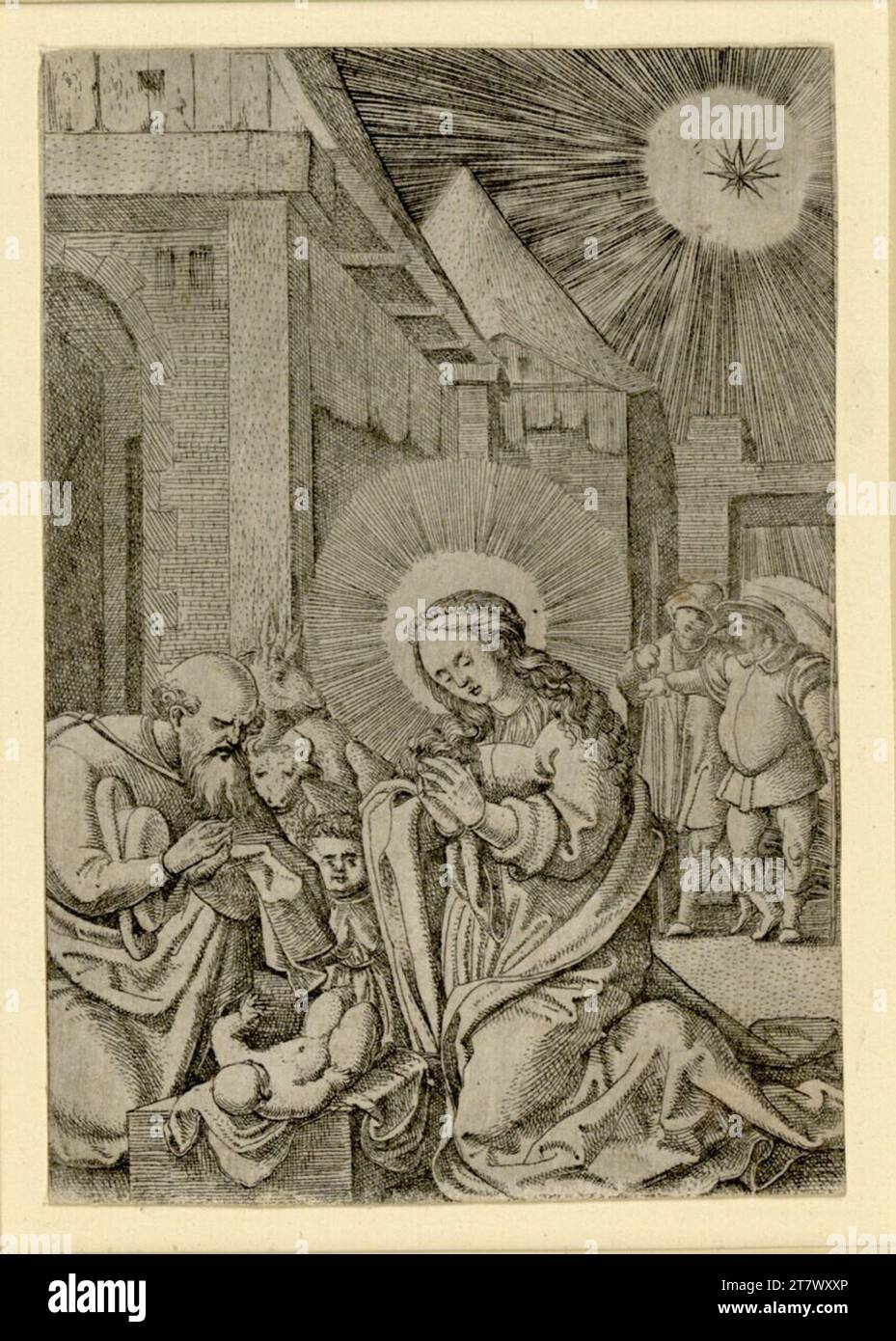 Frans Crabbe Geburt Christi. Kupfergravur, Ätzung 1. 16. Jahrhundert Stockfoto