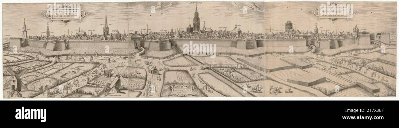 Frans Huys Blick auf Antwerpen. Ätzen und Kupferstich 1557 , 1557 Stockfoto