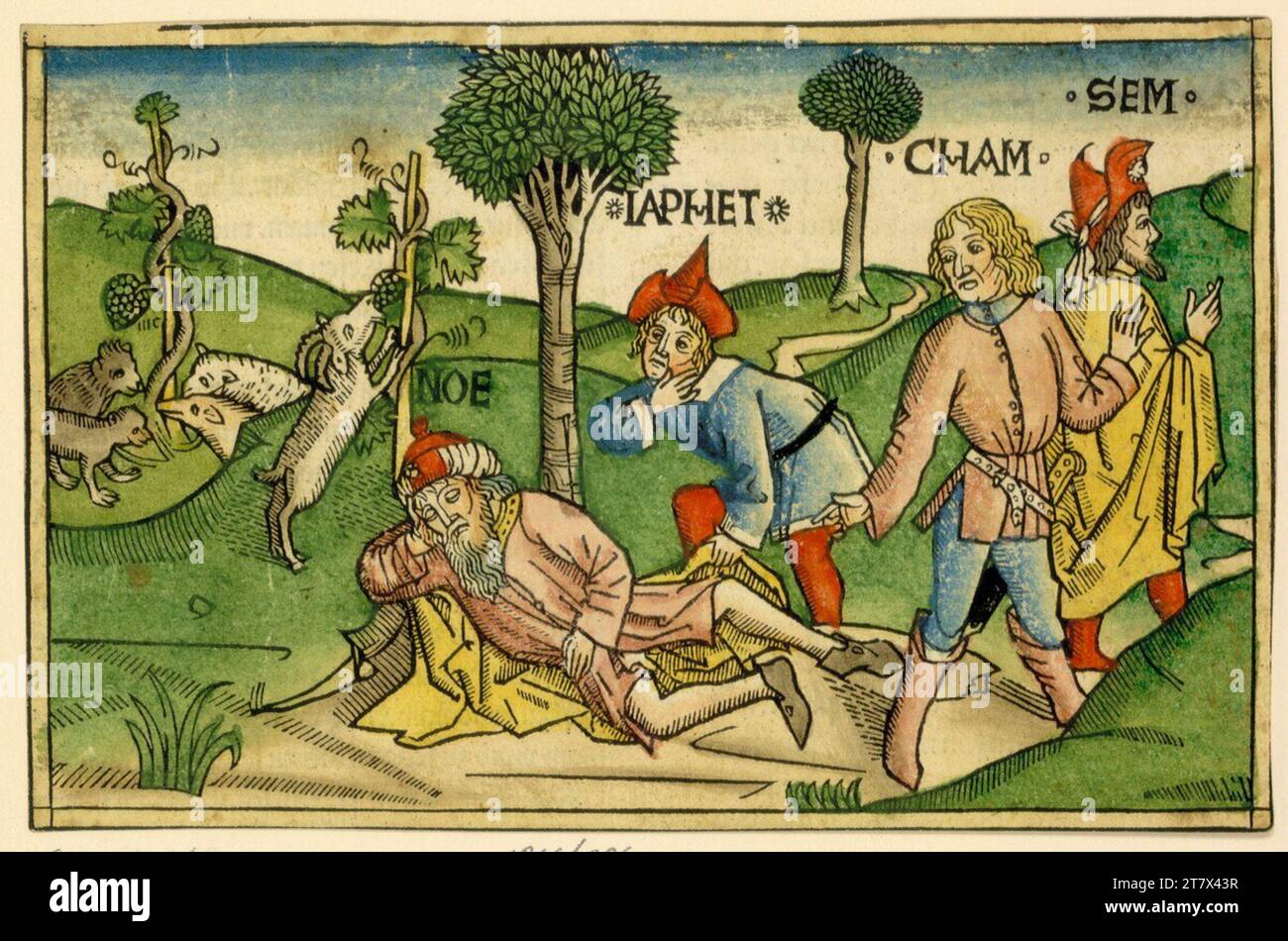 Anton Koberger Noah und seine Söhne. Holzschnitt, farbig 1479-1483, 1479/1483 Stockfoto
