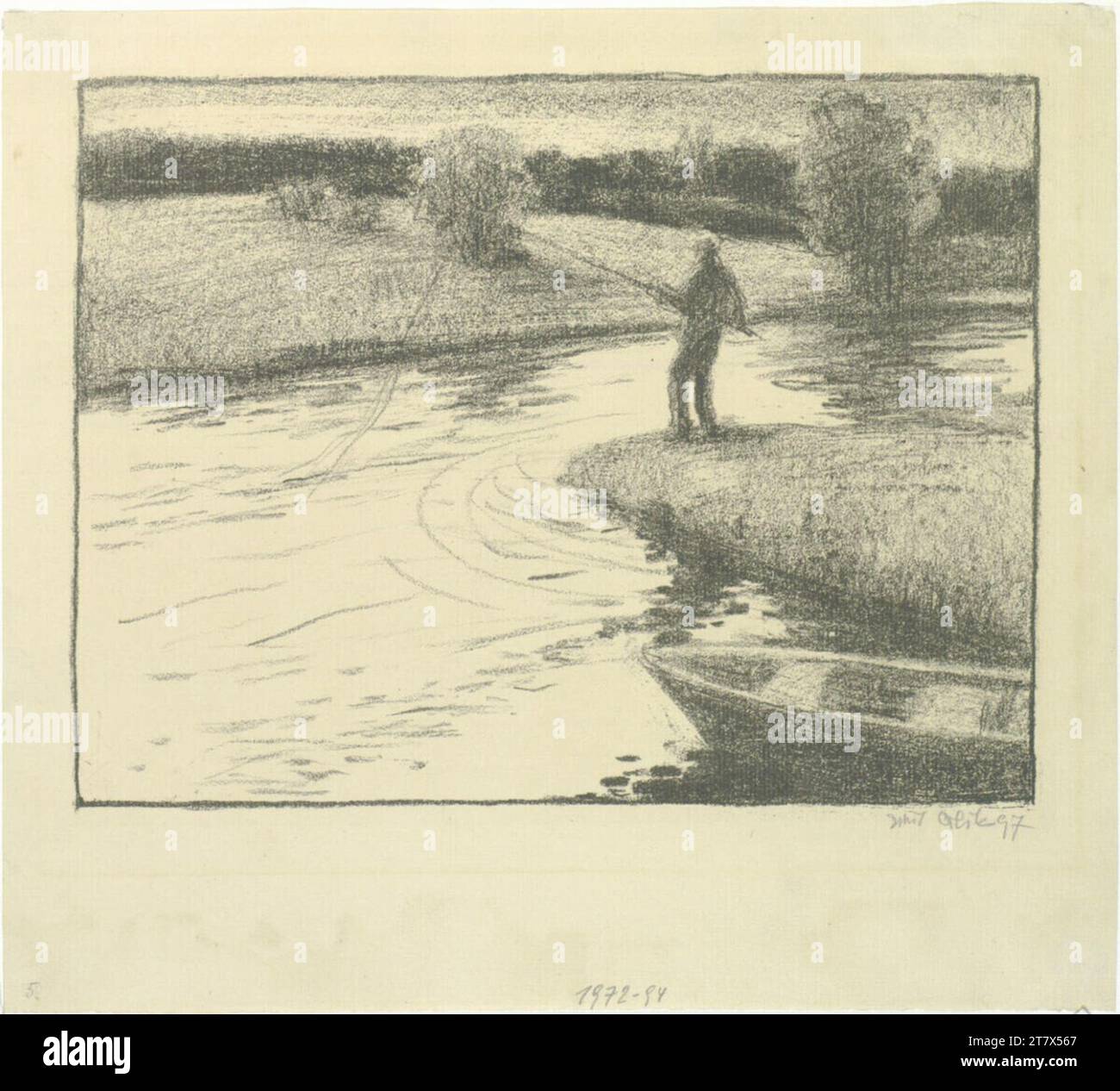 Emil Orlik, der Angler. Lithographie 1897 , 1897 Stockfoto