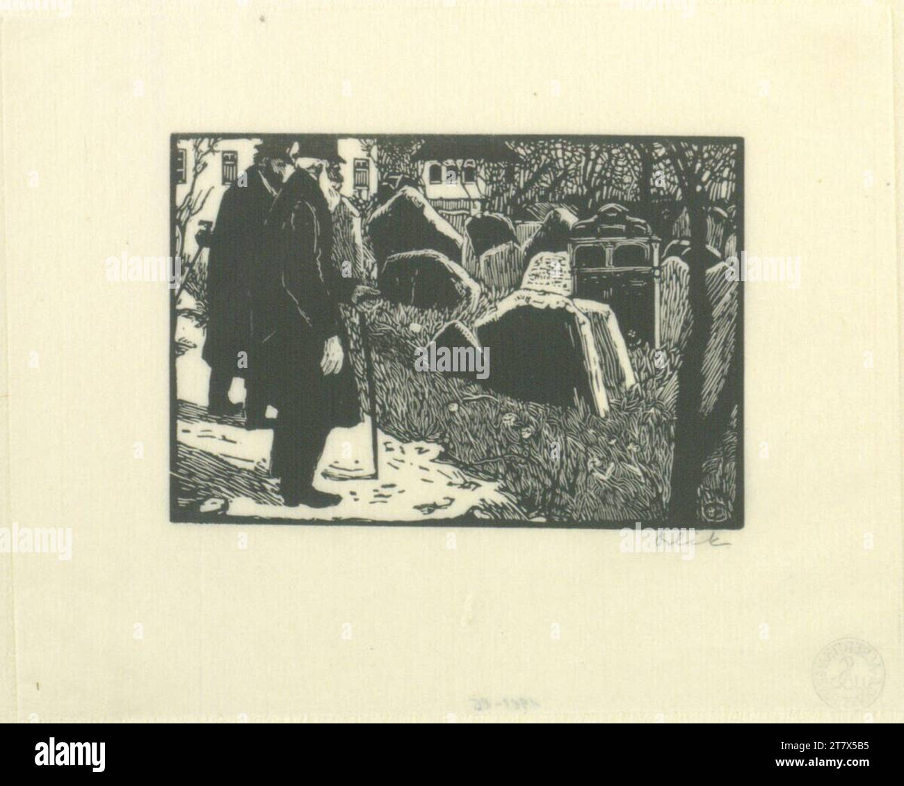 Emil Orlik Am Friedhof. Linolschnitt Stockfoto