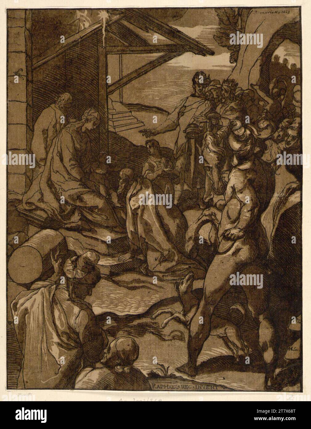 Andrea Andreani, der Angehörige der Könige. Clair OBSCUR Holzschnitt von drei Platten um 1585/1586 Stockfoto