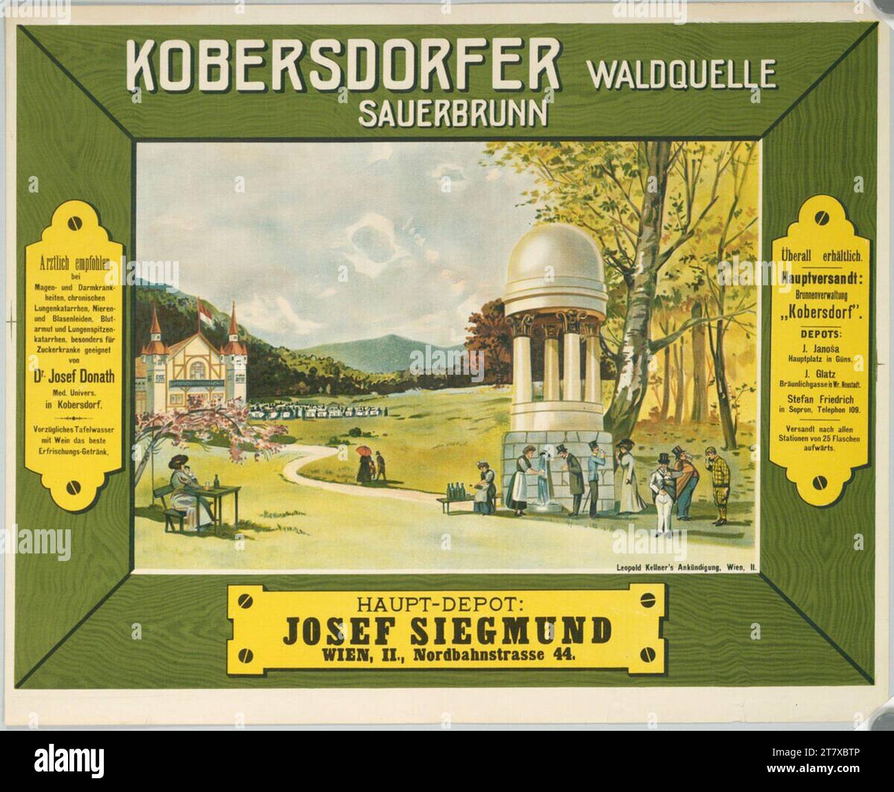 Anonym Kobersdorfer Waldquelle Sauerbrunn; Hauptdepot: Josef Siegmund, Wien, II, Nordbahnstraße 44. Farbe um 1900 Stockfoto