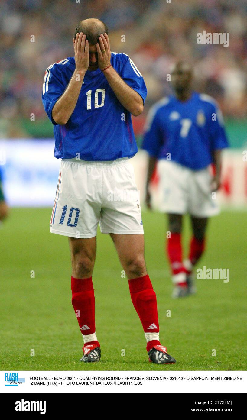 FUSSBALL - EURO 2004 - QUALIFIKATIONSRUNDE - FRANKREICH GEGEN SLOWENIEN - 021012 - ENTTÄUSCHUNG ZINEDINE ZIDANE (FRA) - FOTO LAURENT BAHEUX /FLASH PRESS Stockfoto