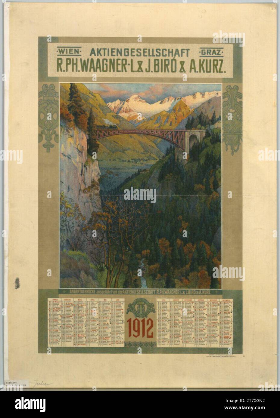 Gustav Jahn Bildalender 1912; Aktiengesellschaft R. ph. Waagner-L. & J. Biró & A. kurz.; Angertalbrücke. Farbe (1911) , 1911 Stockfoto