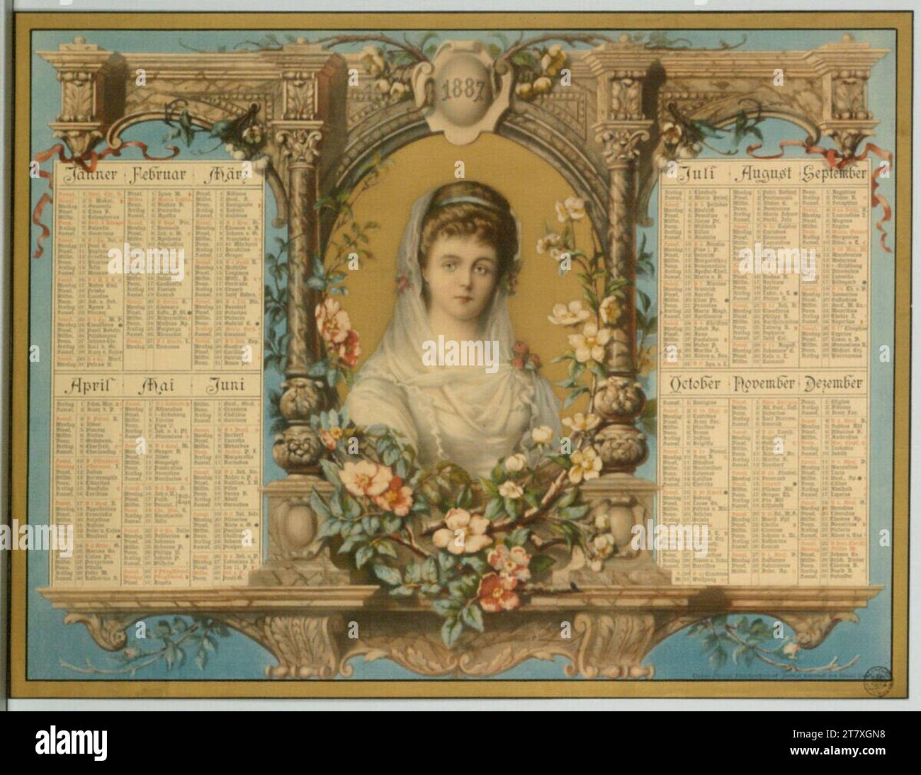 Anonymer Kalender Blatt 1887. Technischer Kollotyp 1887 , 1887 Stockfoto