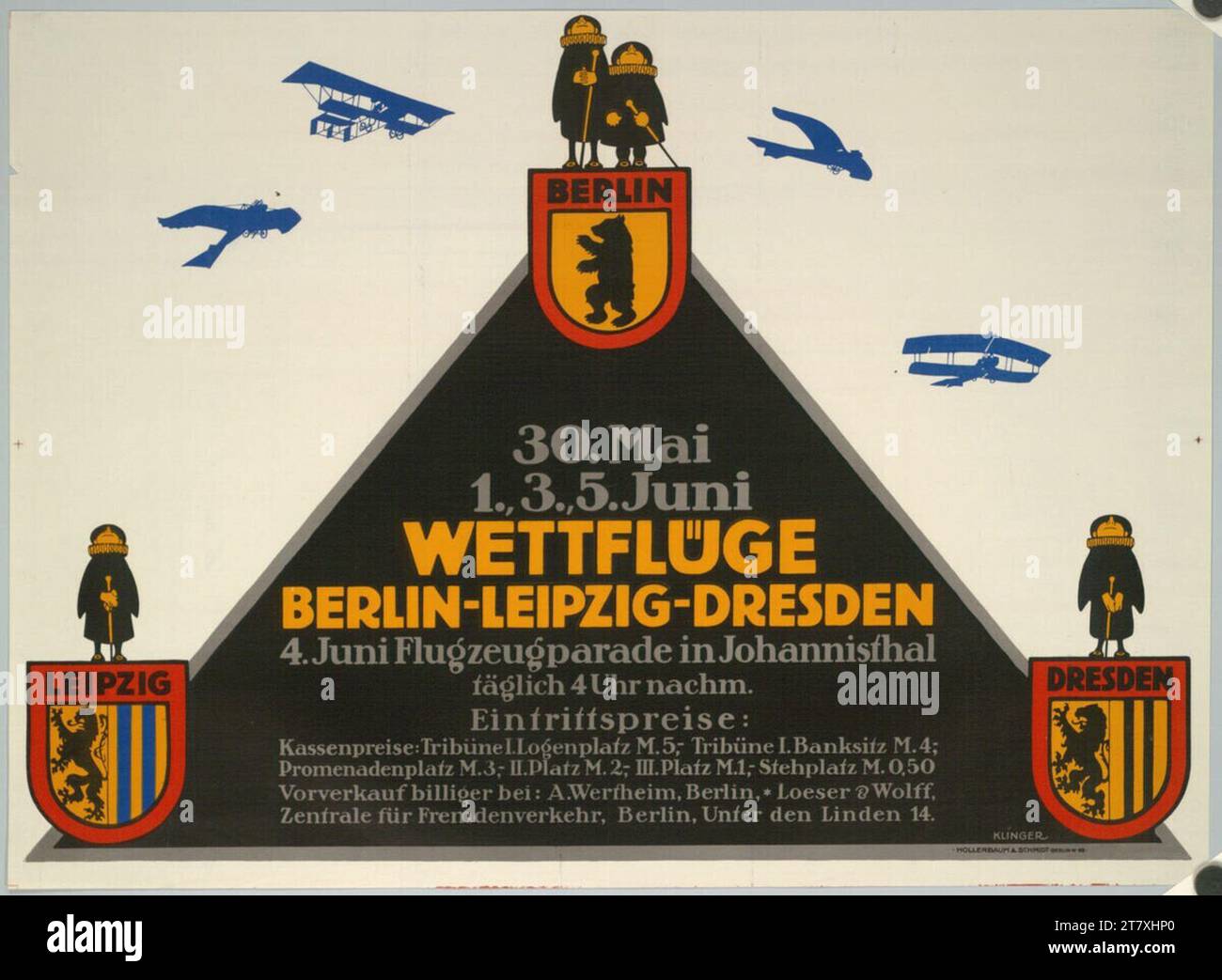 Julius Klinger Bold-Flüge; Berlin-Leipzig-Dresden; Flugzeugparade in Johannisthal. Farbe um 1910 Stockfoto