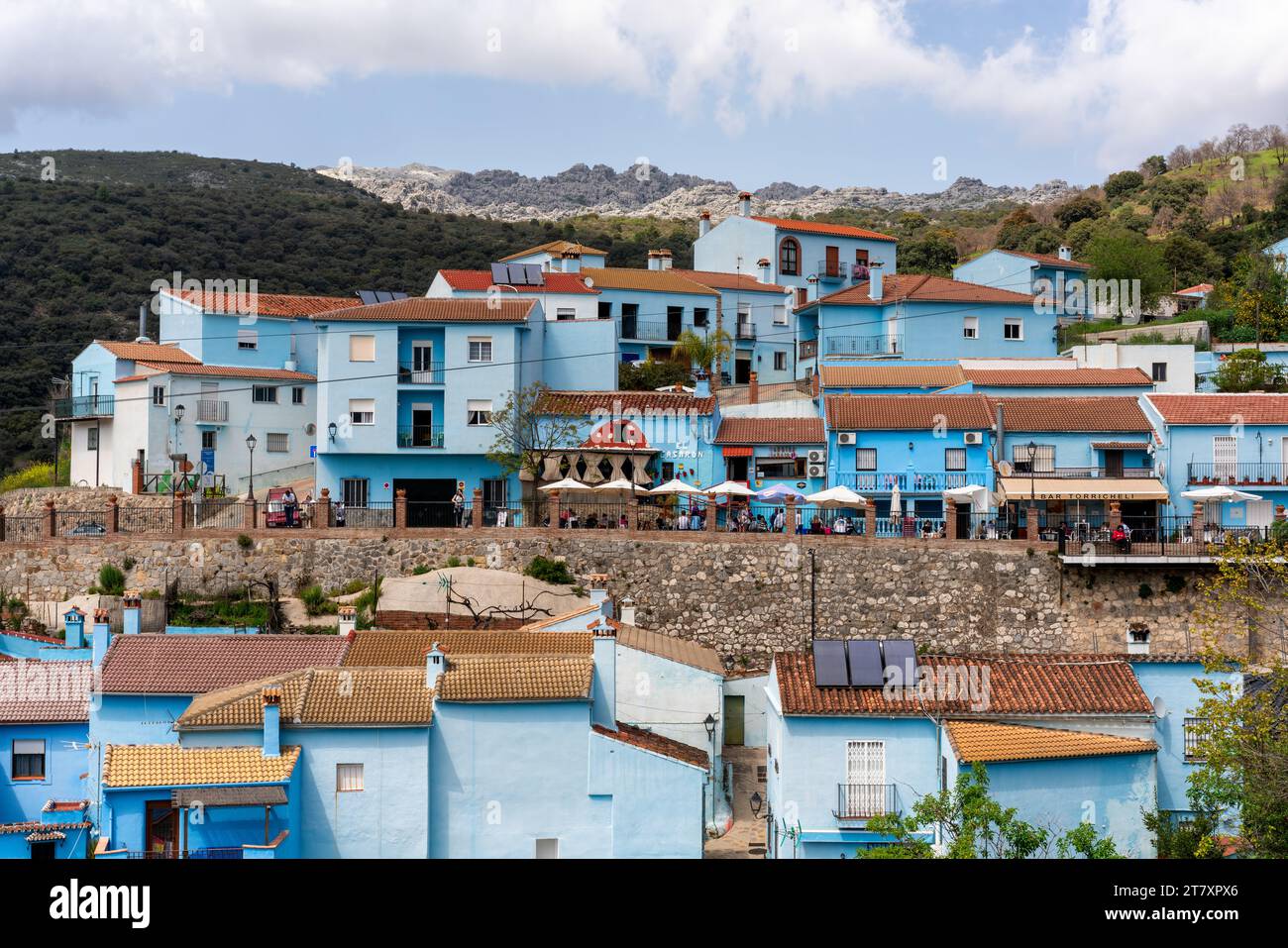 Blau lackiertes Schlumpfhaus Dorf Juzcar, Pueblos Blancos Region, Andalusien, Spanien, Europa Stockfoto
