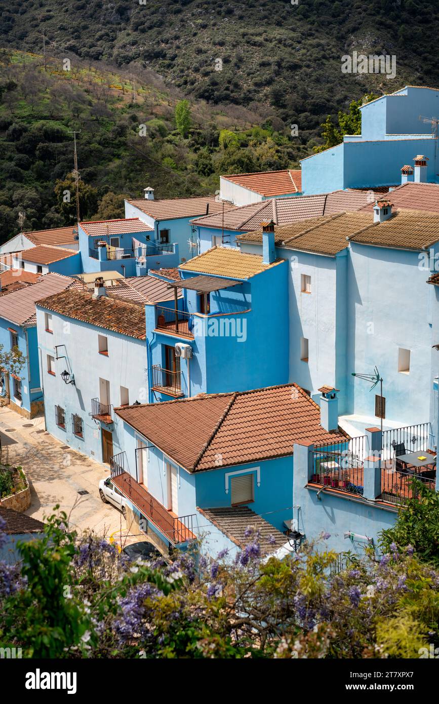 Blau lackiertes Schlumpfhaus Dorf Juzcar, Pueblos Blancos Region, Andalusien, Spanien, Europa Stockfoto