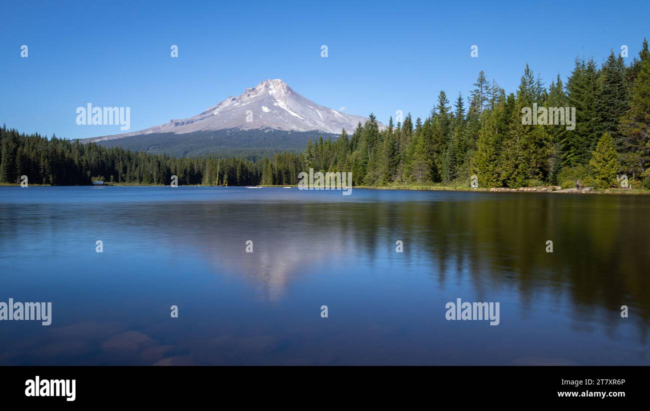 Blick auf den Trillium Lake von Mount Hood, Oregon, Vereinigte Staaten von Amerika, Nordamerika Stockfoto