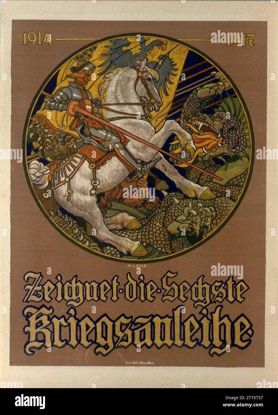 Maximilian Lenz zieht den sechsten Kriegsverband, 1914–1917. Farbe 1917 , 1917 Stockfoto