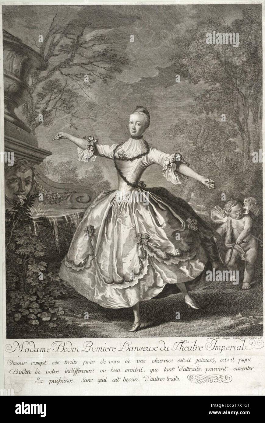 Jacob Matthias Schmutzer Madame Bodin, Balletttänzer am Burgtheater. Kupferstich, Ätzung 1756 , 1756 Stockfoto