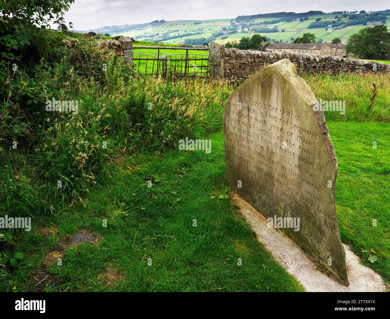 The Anne Stone in Parsons Field, Haworth, Yorkshire, England, Vereinigtes Königreich, Europa Stockfoto