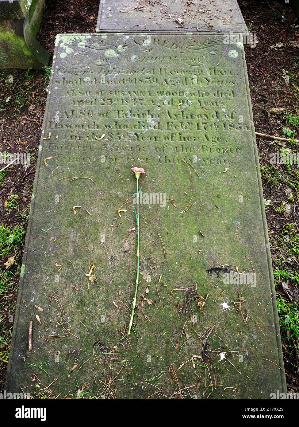 Tabbys Grab in Haworth Churchyard, Haworth, Yorkshire, England, Vereinigtes Königreich, Europa Stockfoto