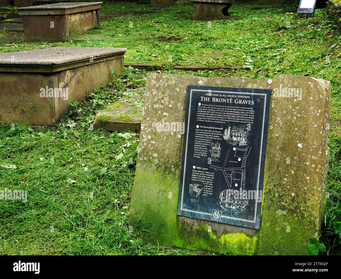 Bronte Graves Plaque, Haworth, Yorkshire, England, Vereinigtes Königreich, Europa Stockfoto