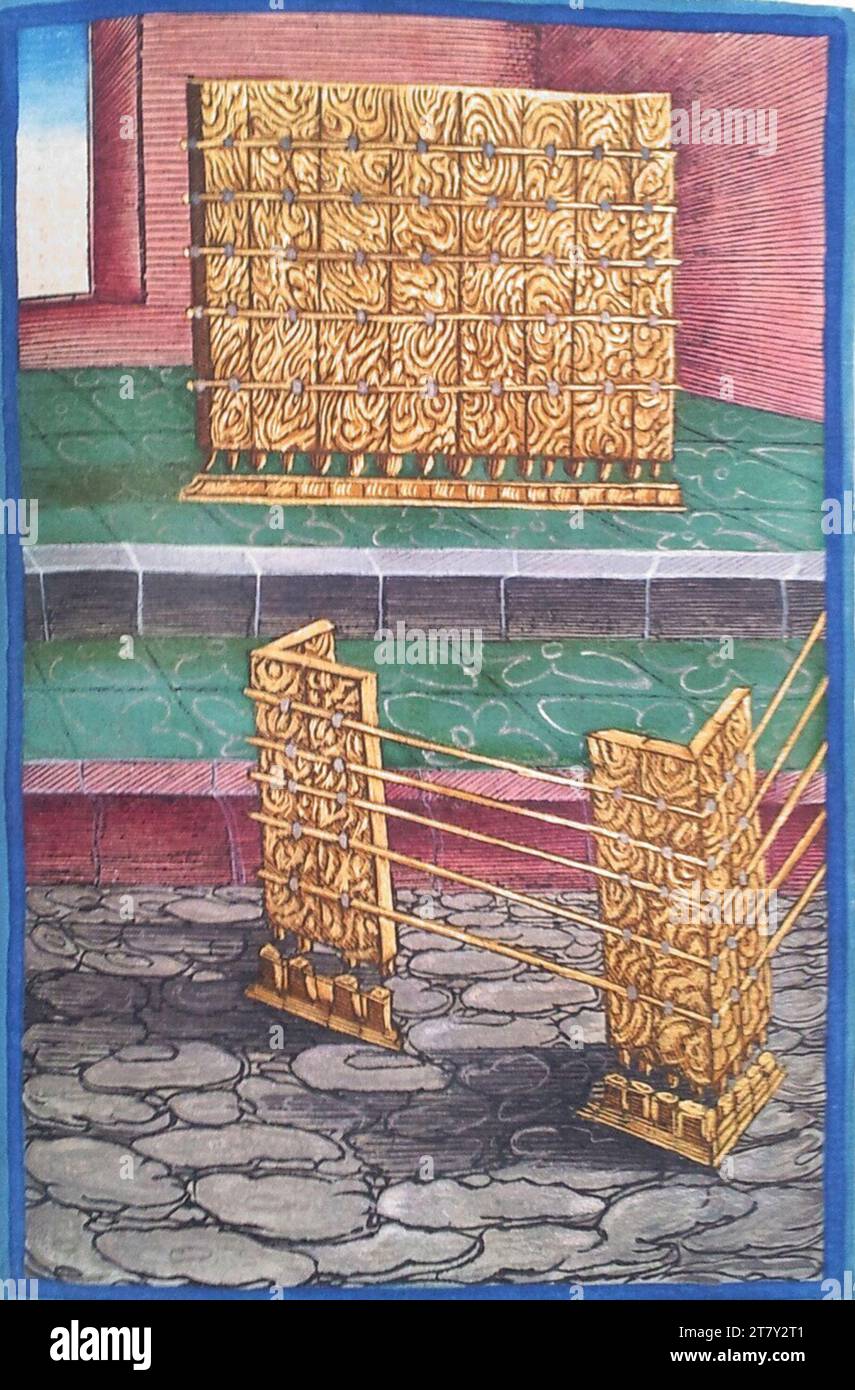Georg Lemberger Alter Wille (Lutherbibel): Die Mauern der Abteihütte (2. Mose 26, 15-30). Holzschnitt, farbig 1524, 1524 Stockfoto