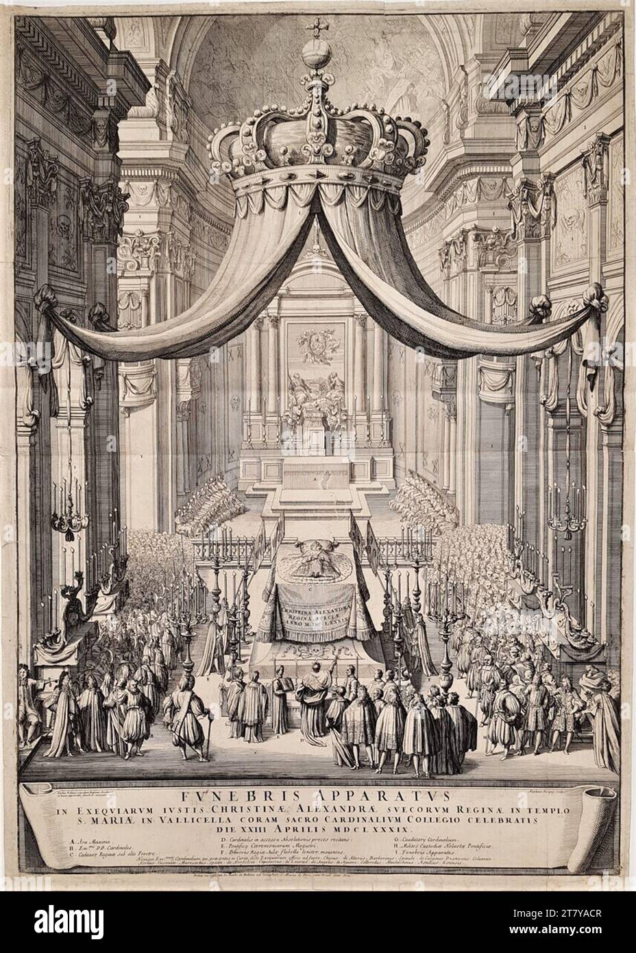 Nicolas Dorigny (Radierer in) Parade Katafalk mit dem Leichnam der Königin Christina von Schweden in der Kirche S. Maria in Vallicella in Rom am 23. April 1689. Ätzen auf Papier 1689, 1689 Stockfoto