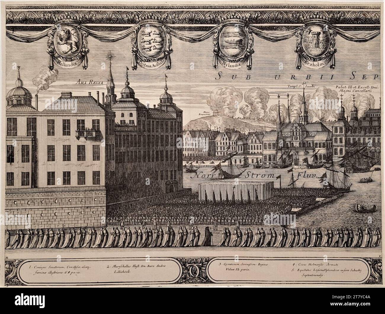 Erik Jonsson Dahlberg (Zeichner in) Begräbnisfeier für König Karl X. Gustav von Schweden am 3. November 1660 in Stockholm: Tafel 3. Ätzen auf Papier 1696, 1696 Stockfoto