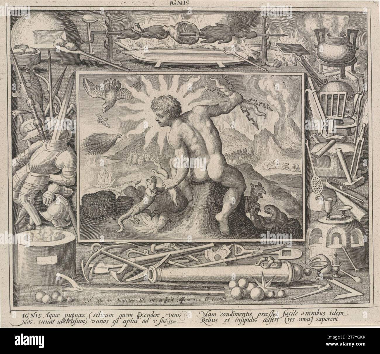 Nicolaes de Bruyn (Engraver) die vier Elemente: Ignis. Kupferstich um 1600 Stockfoto