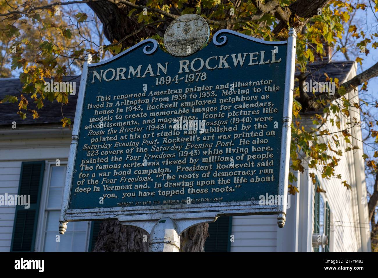 Ehemaliges Haus und Atelier des angesehenen Künstlers Norman Rockwell in Arlington, Vermont. Jetzt ein Bed and Breakfast. Boutique Inn aus dem 18. Jahrhundert, gelegen am bat Stockfoto