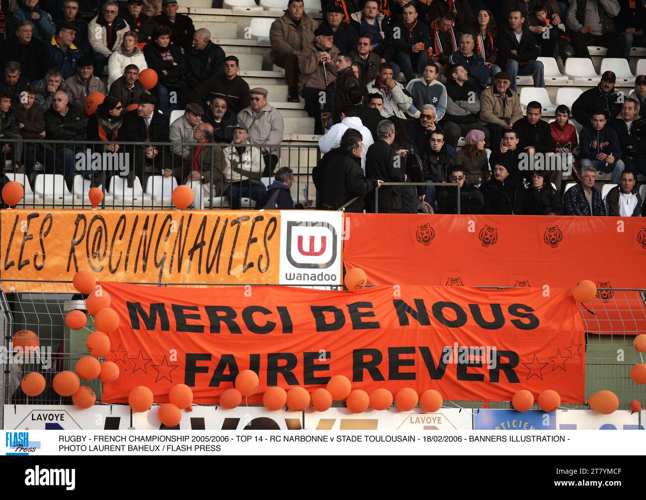 RUGBY - FRANZÖSISCHE MEISTERSCHAFT 2005/2006 - TOP 14 - RC NARBONNE GEGEN STADE TOULOUSAIN - 18/02/2006 - BANNER ILLUSTRATION - FOTO LAURENT BAHEUX / FLASH PRESS Stockfoto