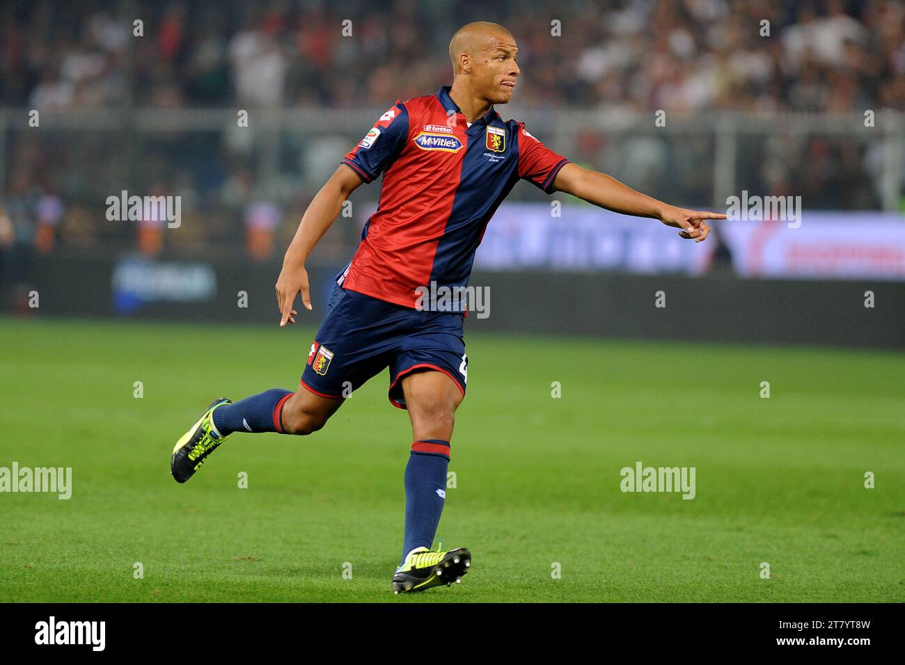 Sebastien de Maio von Genua CFC Gesten während des italienischen Meisterschaftsspiels Serie A zwischen Genua CFC und UC Sampdoria am 28. September 2014 im Luigi Ferraris Stadion in Genua, Italien. Foto Massimo Cebrelli /DPPI Stockfoto