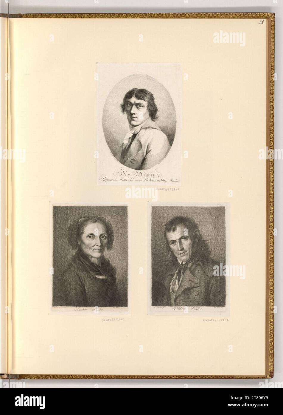 Joseph Hauber (ausführende_r Künstler_in) porträtiert Joseph Hauber, Haubers Mutter, Haubers Vater. Ätzen 1785-1834 , 1785/1834 Stockfoto