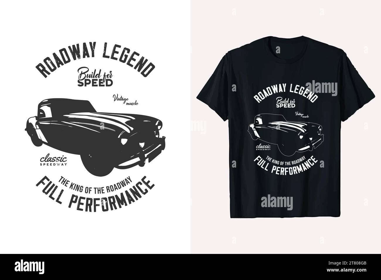 Oldtimer-T-Shirt-Design. Alte Autos Vektorgrafik Oldtimer-Grafik. amerikanische Oldtimerdrucke in Schwarz-weiß-Optik. Stock Vektor