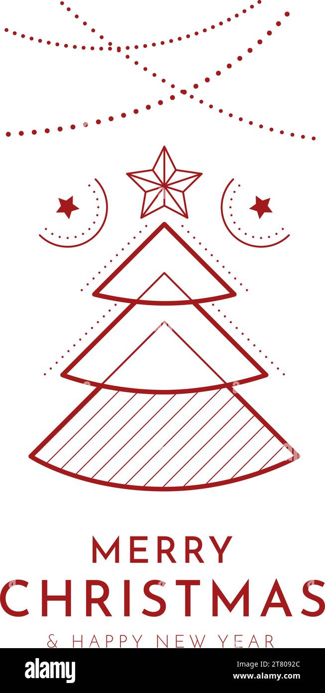 Fröhliches Weihnachtsposter mit Text und verziertem Baum Stock Vektor