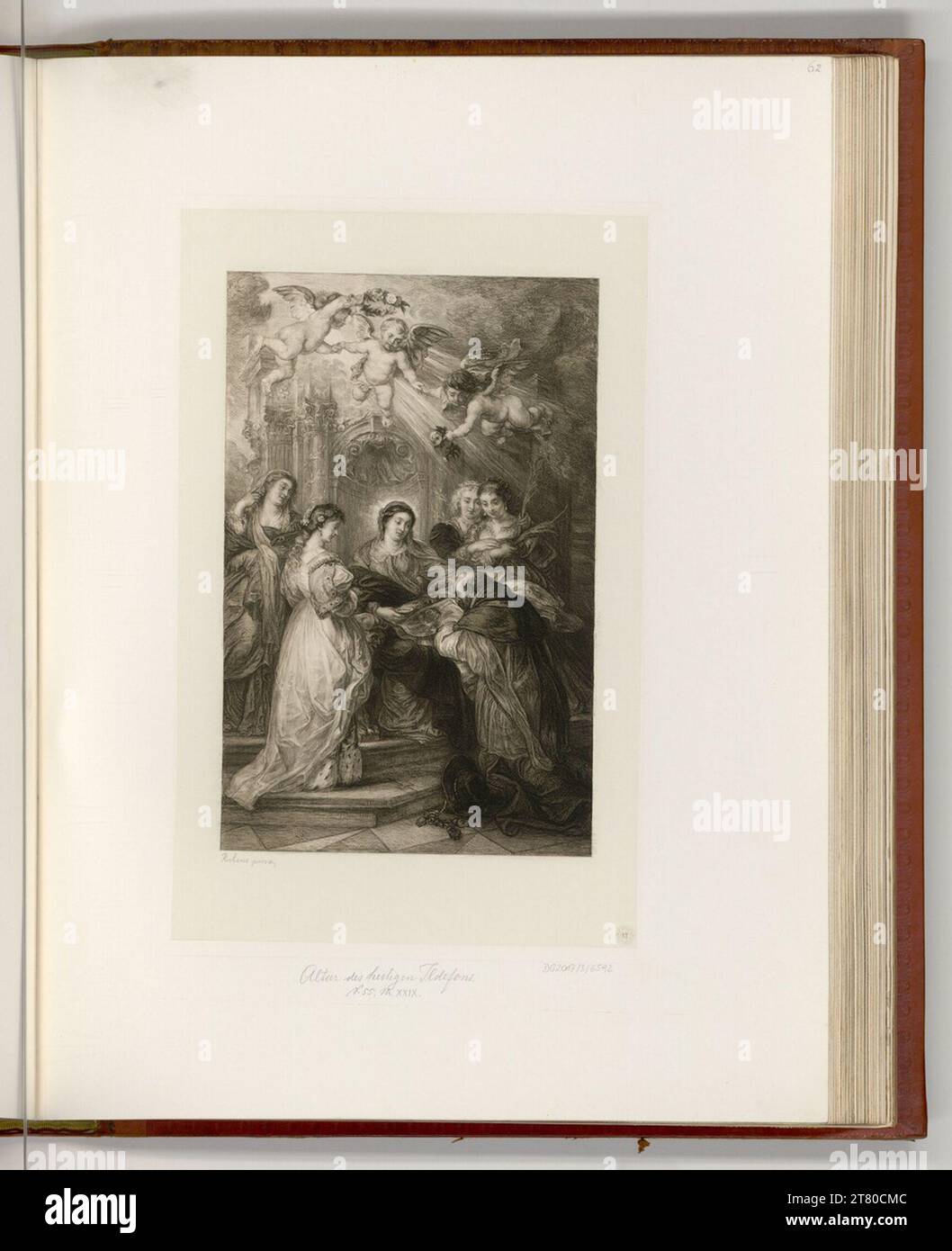 William Unger (Gravierer) Ildefonso-Altar: Maria erscheint dem Heiligen Ildefonso (mittlerer Teil). Ätzen 1886 , 1886 Stockfoto