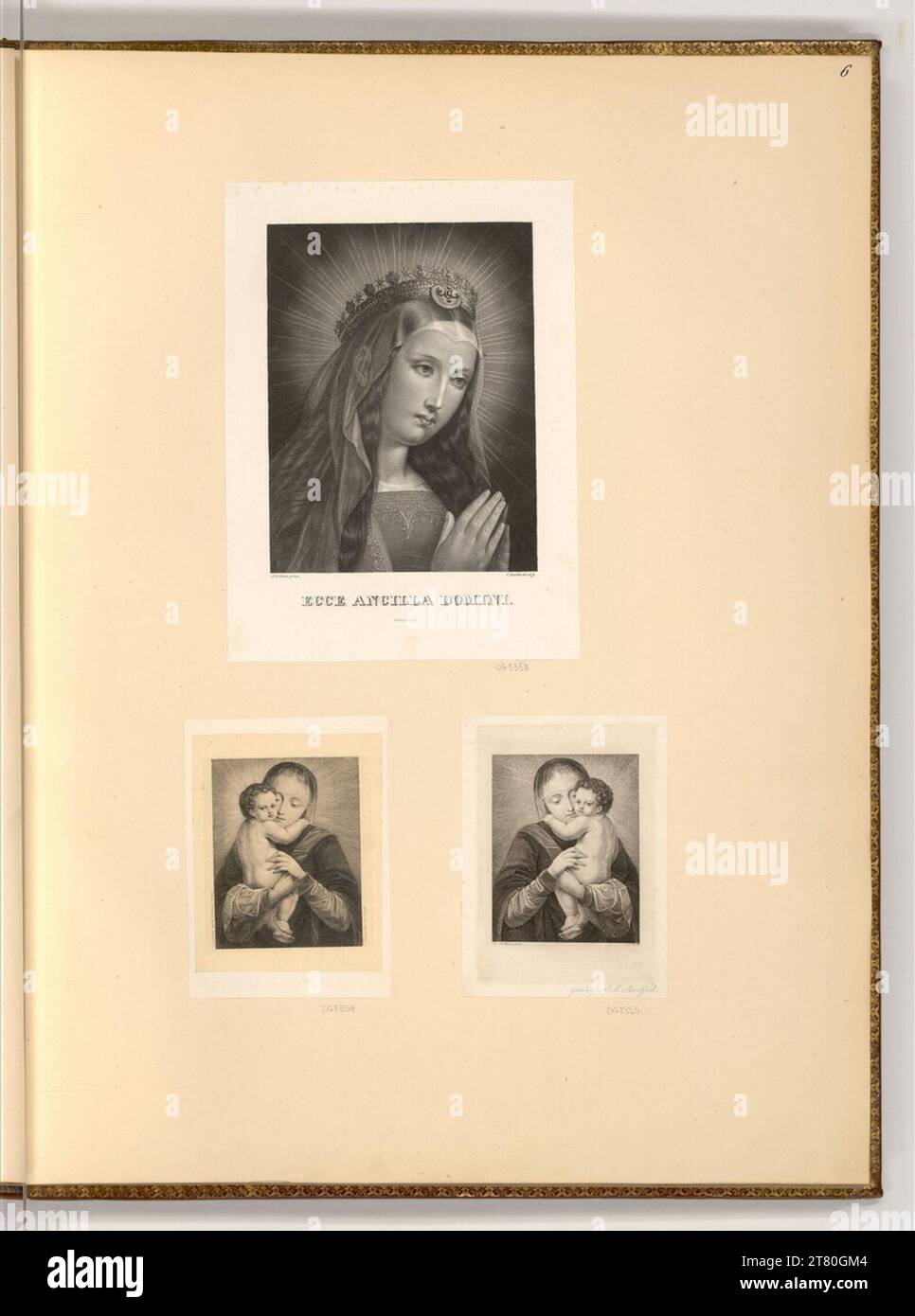 Hans Holbein d. J. siehe die Magd des Herrn; Maria mit Kind. Kupferstich, Ätzung 16. - 17. Jahrhundert Stockfoto