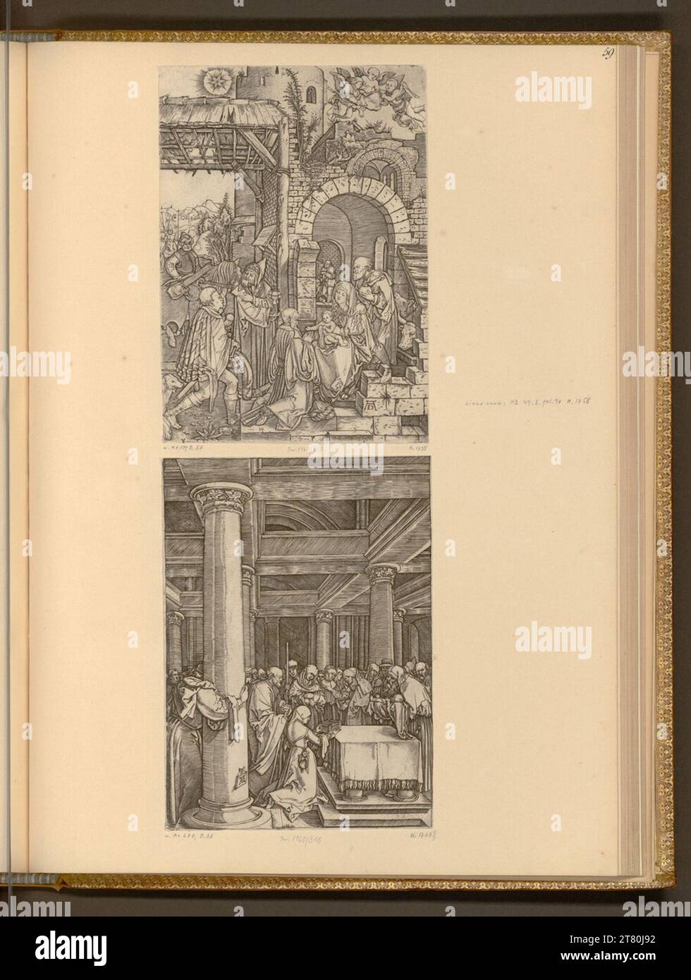 Albrecht Dürer das Marienleben: Die Anbetung des Königs; die Darstellung im Tempel. Kupferstich 1502-1534 , 1502/1534 Stockfoto