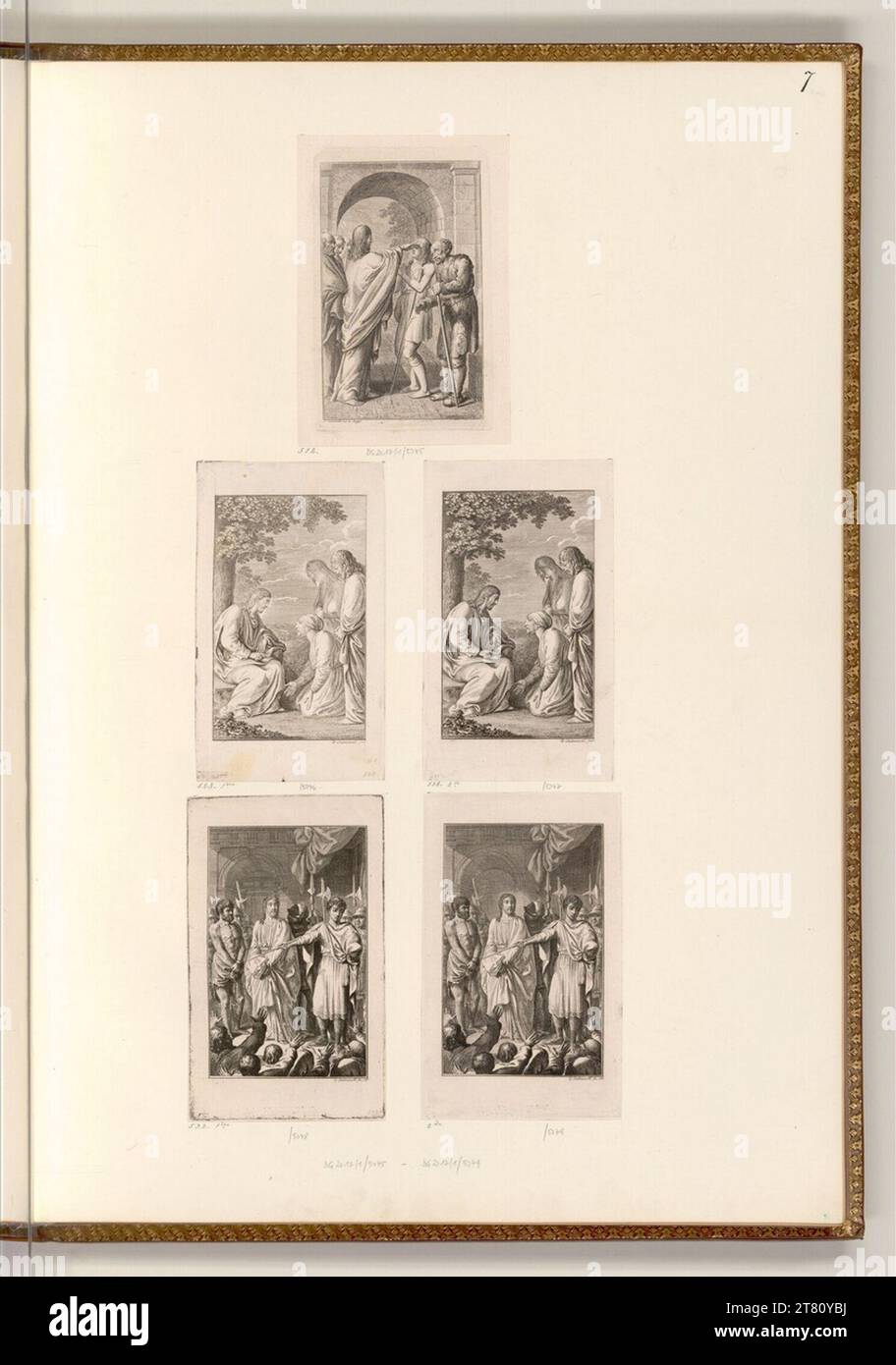 Daniel Nikolaus Chodowiecki (Gravierer) Jesus heilt einen Blinden; Jesus mit der Mutter Zebedäiden; Jesus und Barrabas vor Pilatus. Ätzen 1784 , 1784 Stockfoto