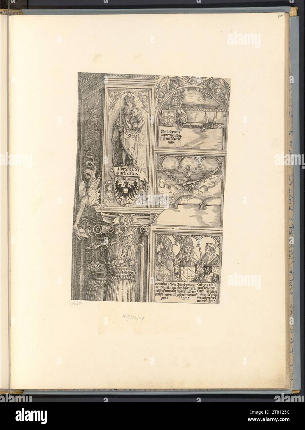 Albrecht Dürer (Werkstatt) Albrecht II Der glückliche Prinz (das Ehrentor Kaiser Maximilians I., linke Außenpaare, D', E' 1, 7-9). Holzschnitt 1515 (Ausgaben 1526-1559) , 1515 Stockfoto