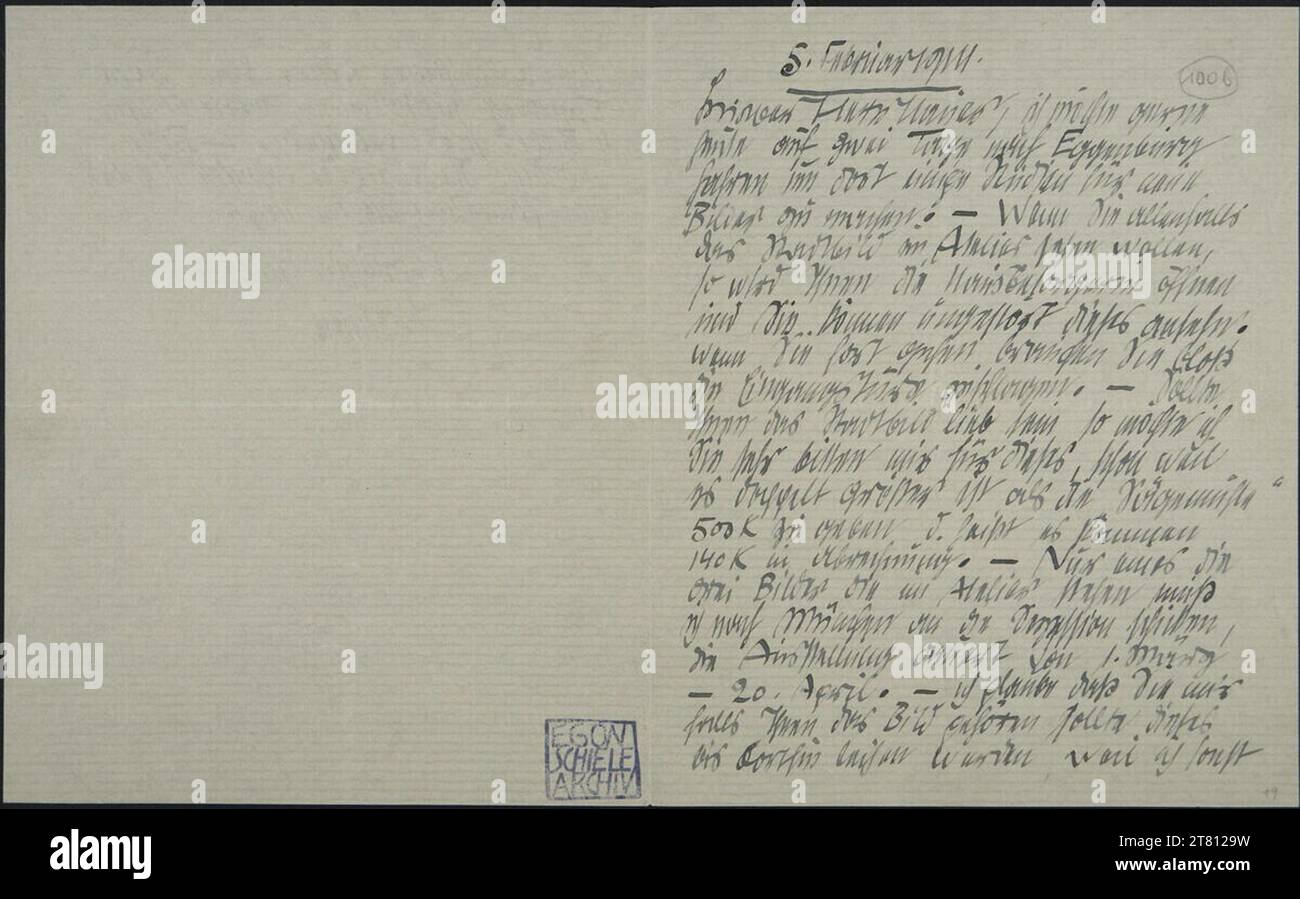 Egon Schiele (Verfasser in) Brief von Egon Schiele an Franz Hauer vom 5. Februar 1914. Tinte (schwarz) auf Papier 5. Februar 1914 , 05.02.1914 Stockfoto
