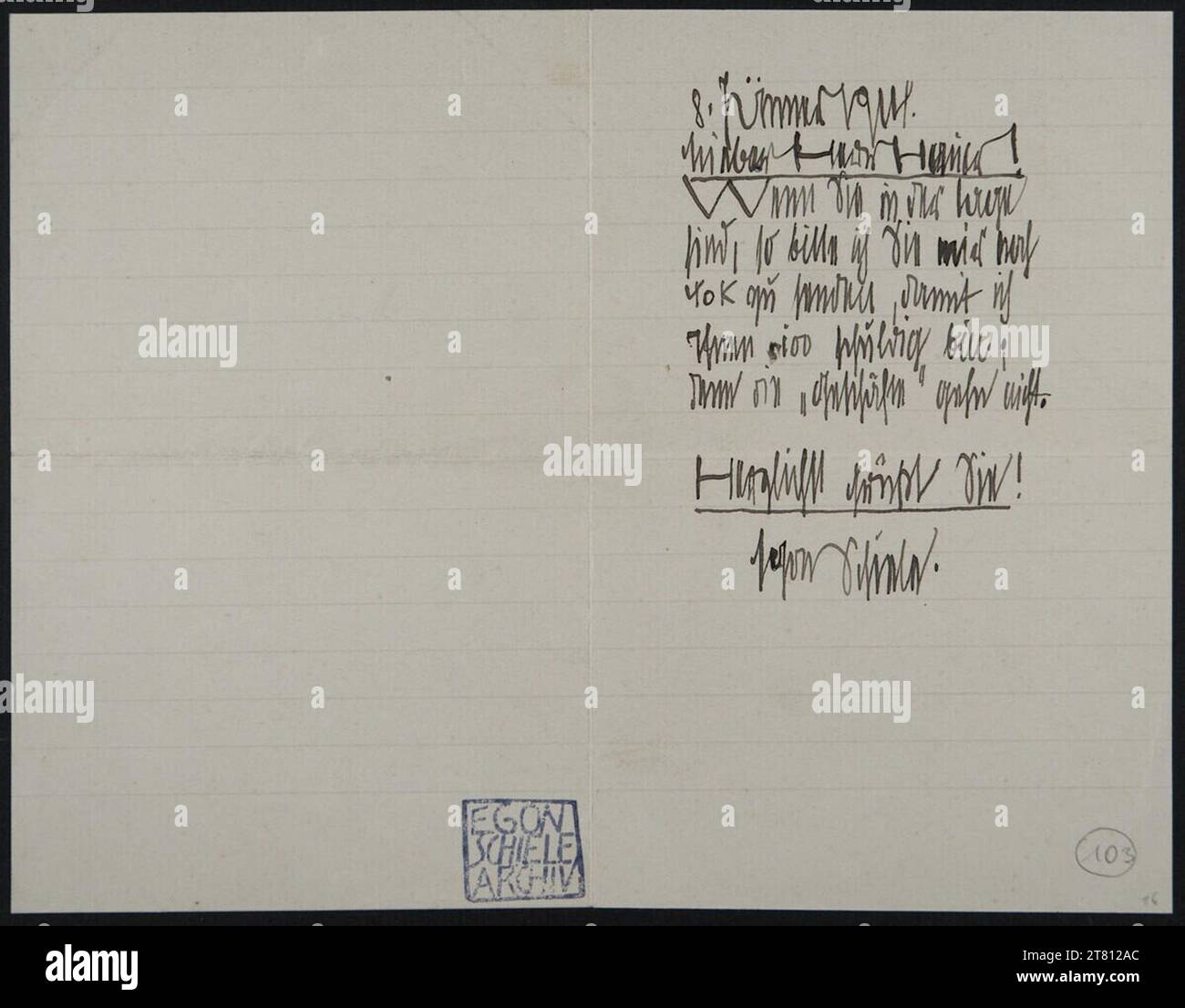 Egon Schiele (Verfasser in) Brief von Egon Schiele an Franz Hauer vom 8. Januar 1914. Tinte (schwarz) auf Papier 8. Jänner 1914 Stockfoto
